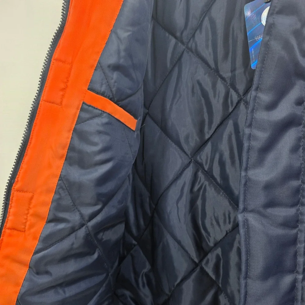 VINTAGE 90S ILLINOIS FIGHTING ILLINI PUFFER JACKET MENS LARGE BLUE ORANGE NEW!!